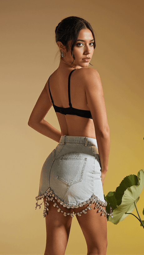 LEONIE SEASHELL RHINESTONE DRAPED CROP TOP