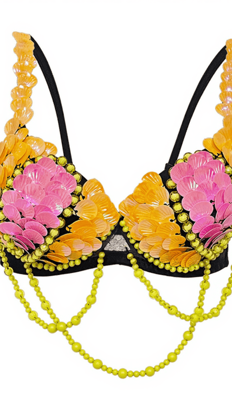 LEONIE SEASHELL RHINESTONE DRAPED CROP TOP