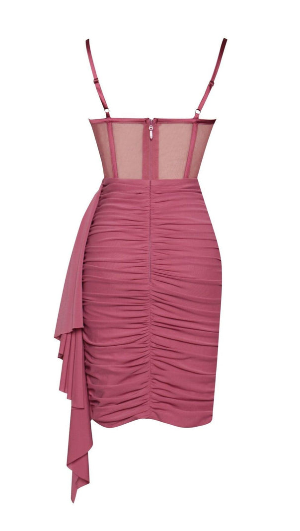 AIIZIE YOLIE SALMON PINK RUCHED DRAPING MESH CORSET DRESS - product image