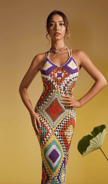 Monroe Spaghetti Patchwork Hollow Knitted Dress