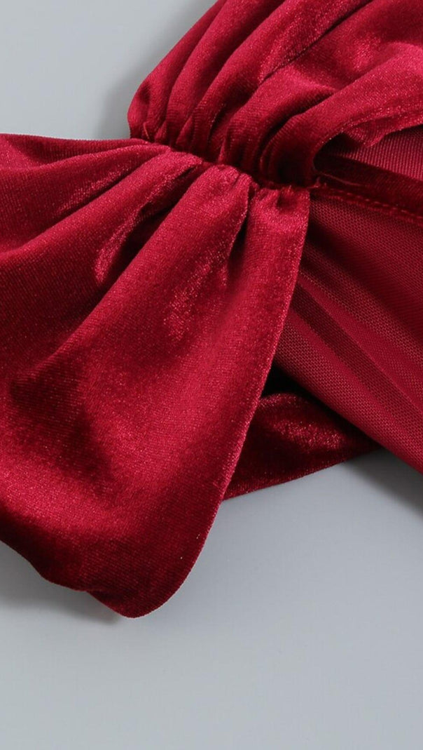 Irisa Burgundy Draping Off Shoulder Corset Dress