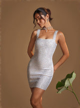 Katie Square Neck Rhinestone Bandage Mini Dress