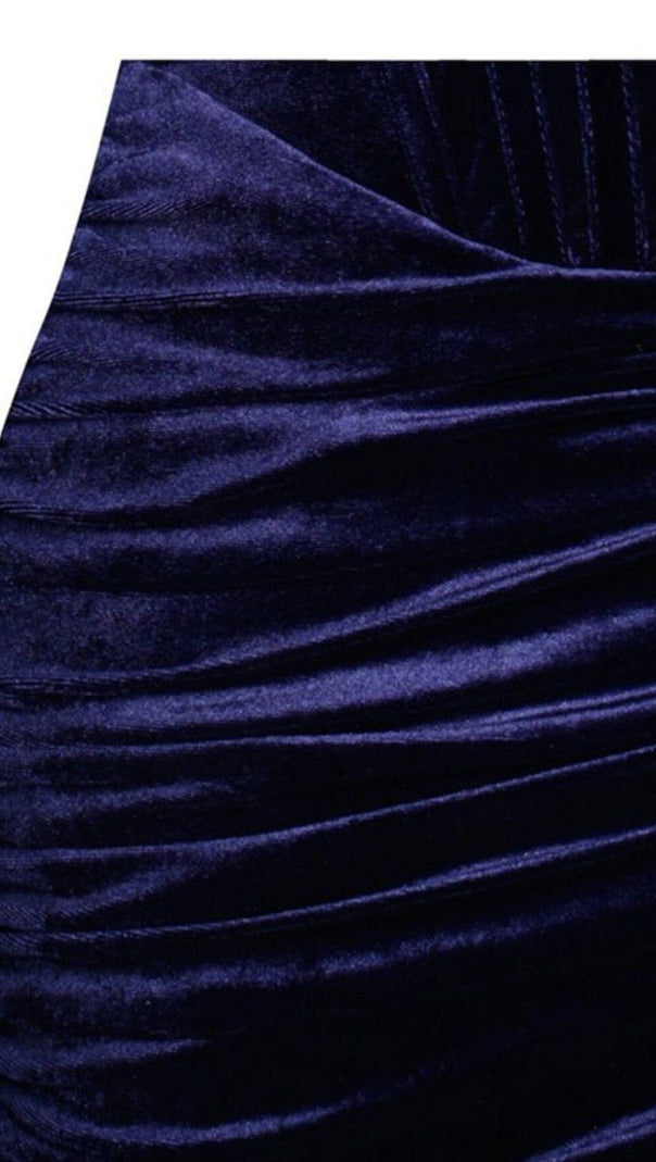 AIIZIE ODETTE NAVY VELVET OFF SHOULDER CORSET DRESS WITH CRYSTAL TRIM - product image