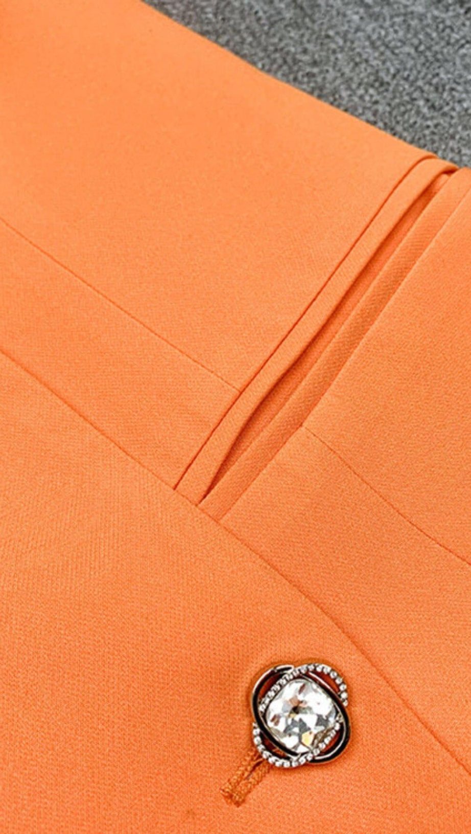 QUILLA ORANGE FEATHER CRYSTAL SLEEVE BACKLESS BLAZER DRESS