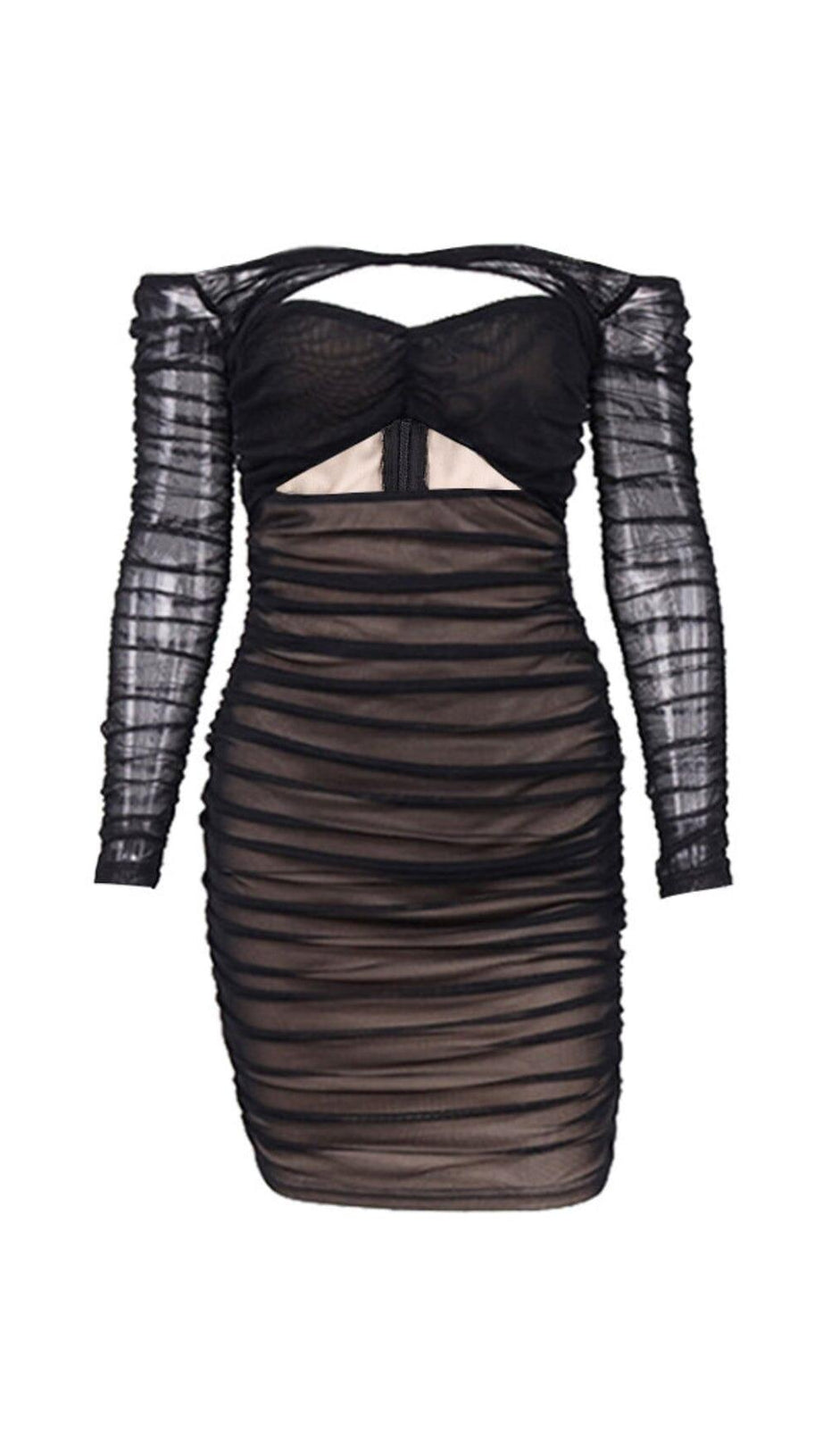 TIERRA SCHWARZES MESH-OFF-SHOULDER-CUTOUT-KLEID