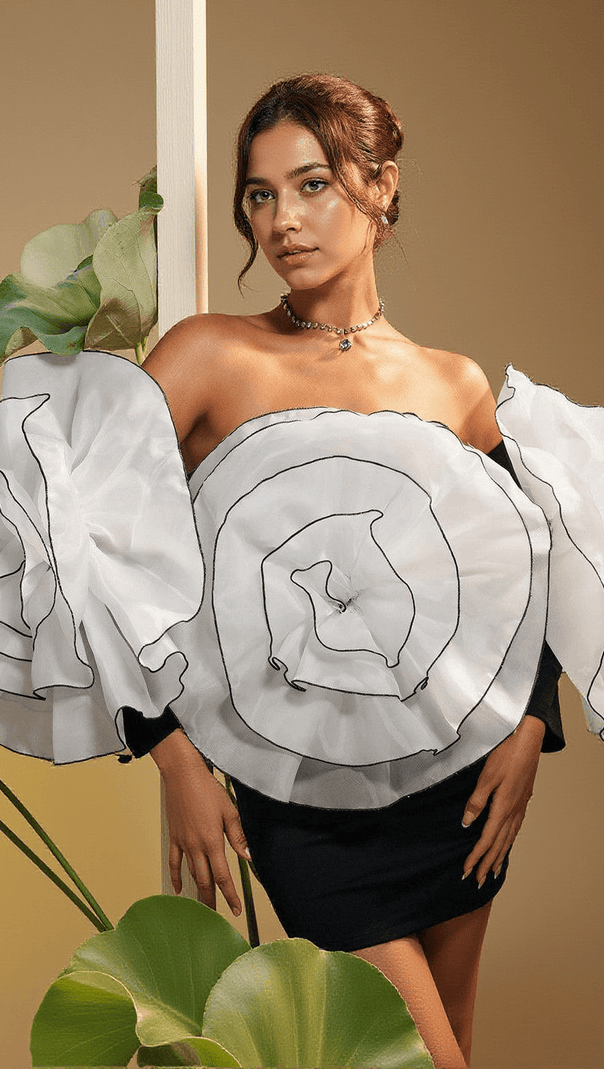 AIIZIE SELASI OFF SHOULDER FLOWER MINI DRESS - product image