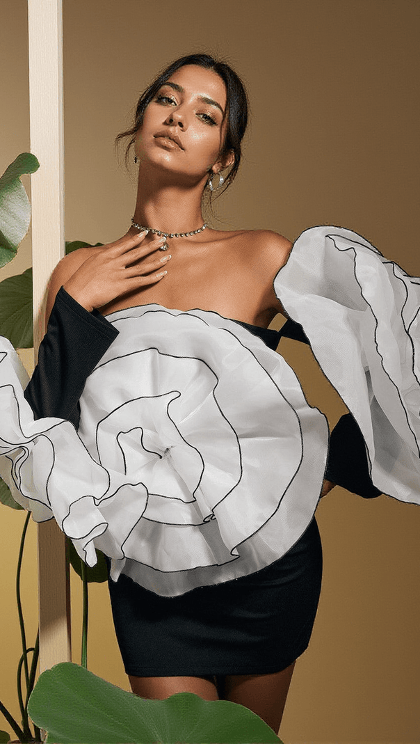 AIIZIE SELASI OFF SHOULDER FLOWER MINI DRESS - product image