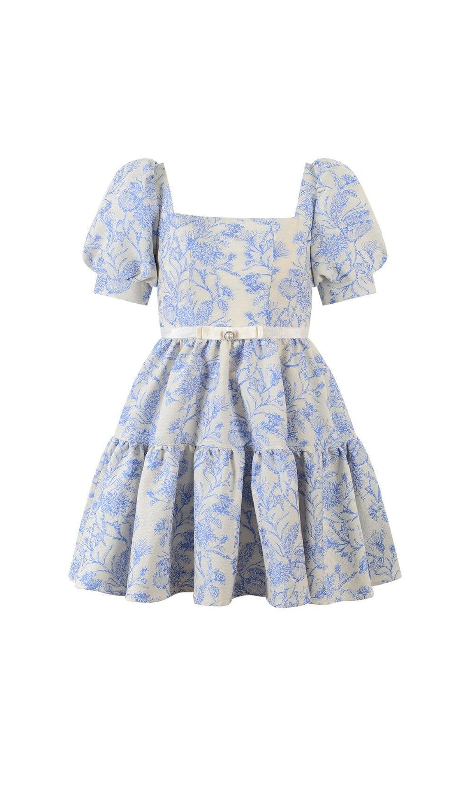 MINIKLEID MIT FRANZÖSISCHEN PUFFÄRMELN UND BEDRUCKTEM KLEID