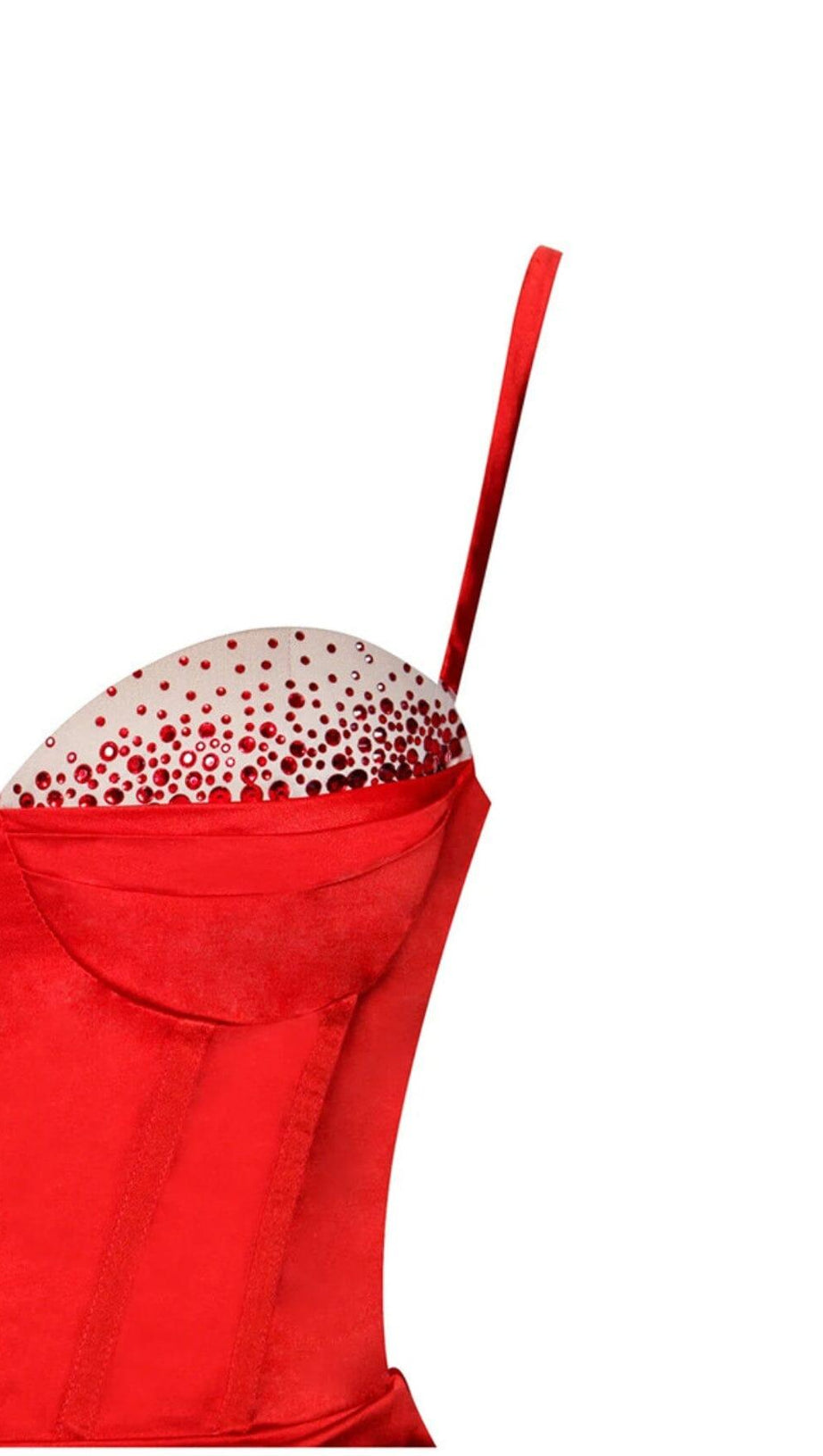 NYLA RED SATIN CORSET DRESS WITH CRYSTALS