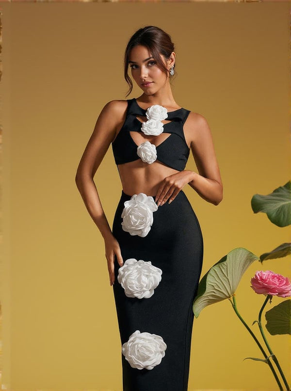 Atreyu Sleeveless Flower Cutout Bandage Midi Dress