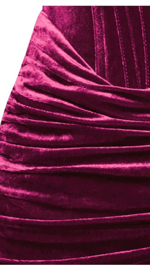ODETTE BURGUNDERROTES SAMT-OFF-SHOULDER-KORSETT-KLEID MIT KRISTALLBESATZ