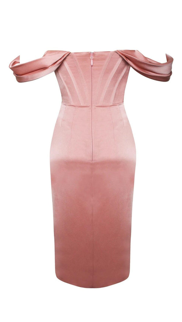 AIIZIE WILEY BLUSH PINK SATIN OFF SHOULDER CORSET DRESS - product image