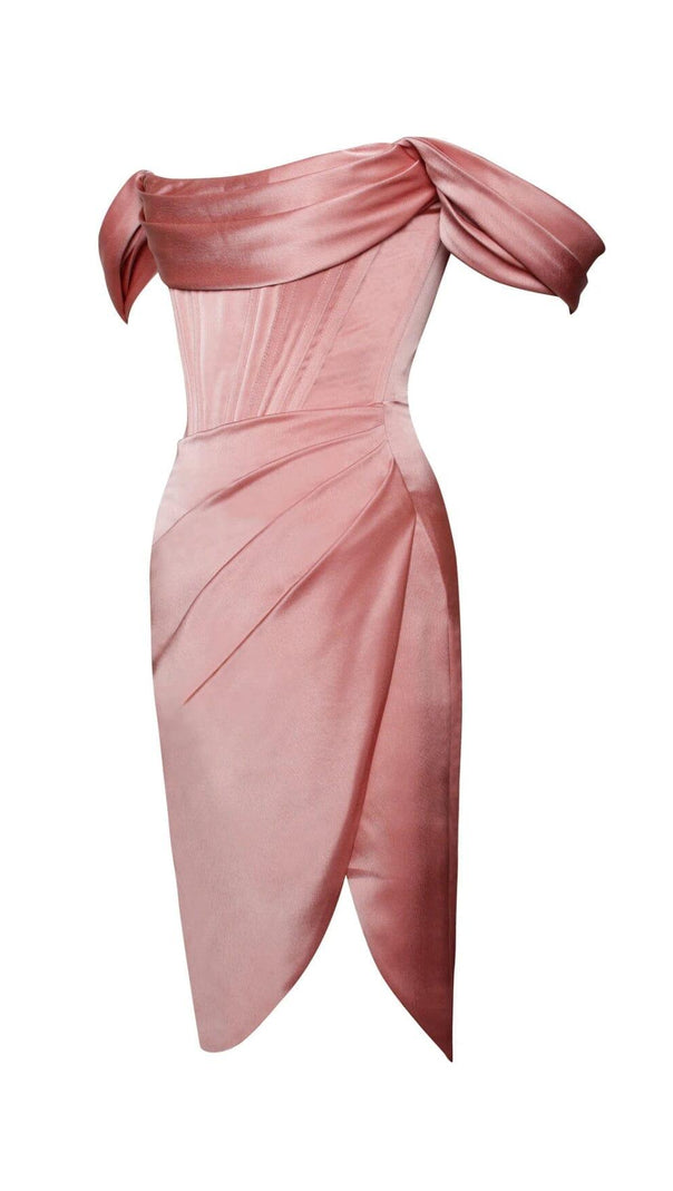 AIIZIE WILEY BLUSH PINK SATIN OFF SHOULDER CORSET DRESS - product image