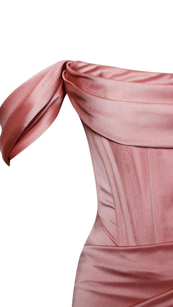 AIIZIE WILEY BLUSH PINK SATIN OFF SHOULDER CORSET DRESS - product image