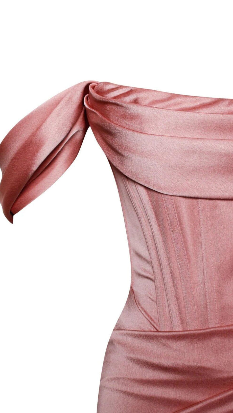 WILEY BLUSH PINK SATIN OFF SHOULDER CORSET DRESS
