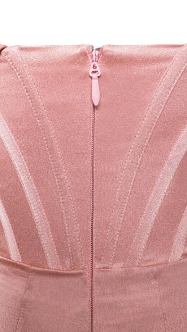 AIIZIE WILEY BLUSH PINK SATIN OFF SHOULDER CORSET DRESS - product image