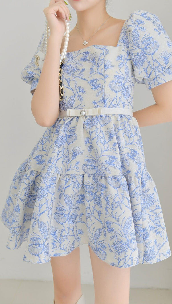 AIIZIE FRENCH PUFF SLEEVE PRINTED MINI DRESS - product image
