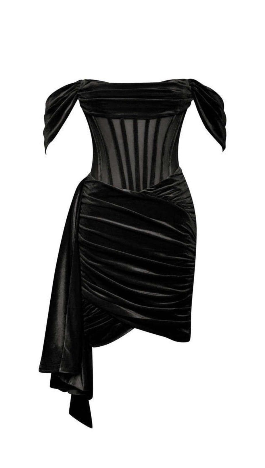ABITO CORSETTO CON SPALLE SCOPERTE E DRAPPEGGIO NERO IRISA
