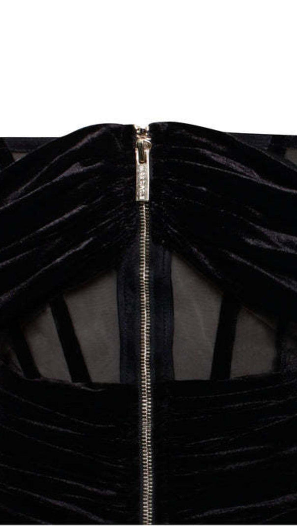 AIIZIE IRISA BLACK DRAPING OFF SHOULDER CORSET DRESS - product image