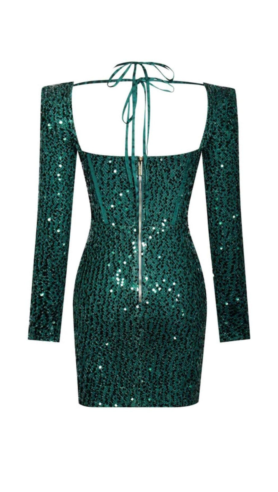 MELINA EMERALD GREEN LONG SLEEVE SEQUIN DRESS