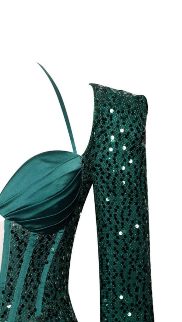 AIIZIE MELINA EMERALD GREEN LONG SLEEVE SEQUIN DRESS - product image