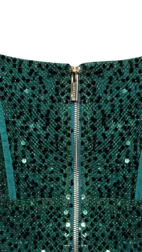 AIIZIE MELINA EMERALD GREEN LONG SLEEVE SEQUIN DRESS - product image