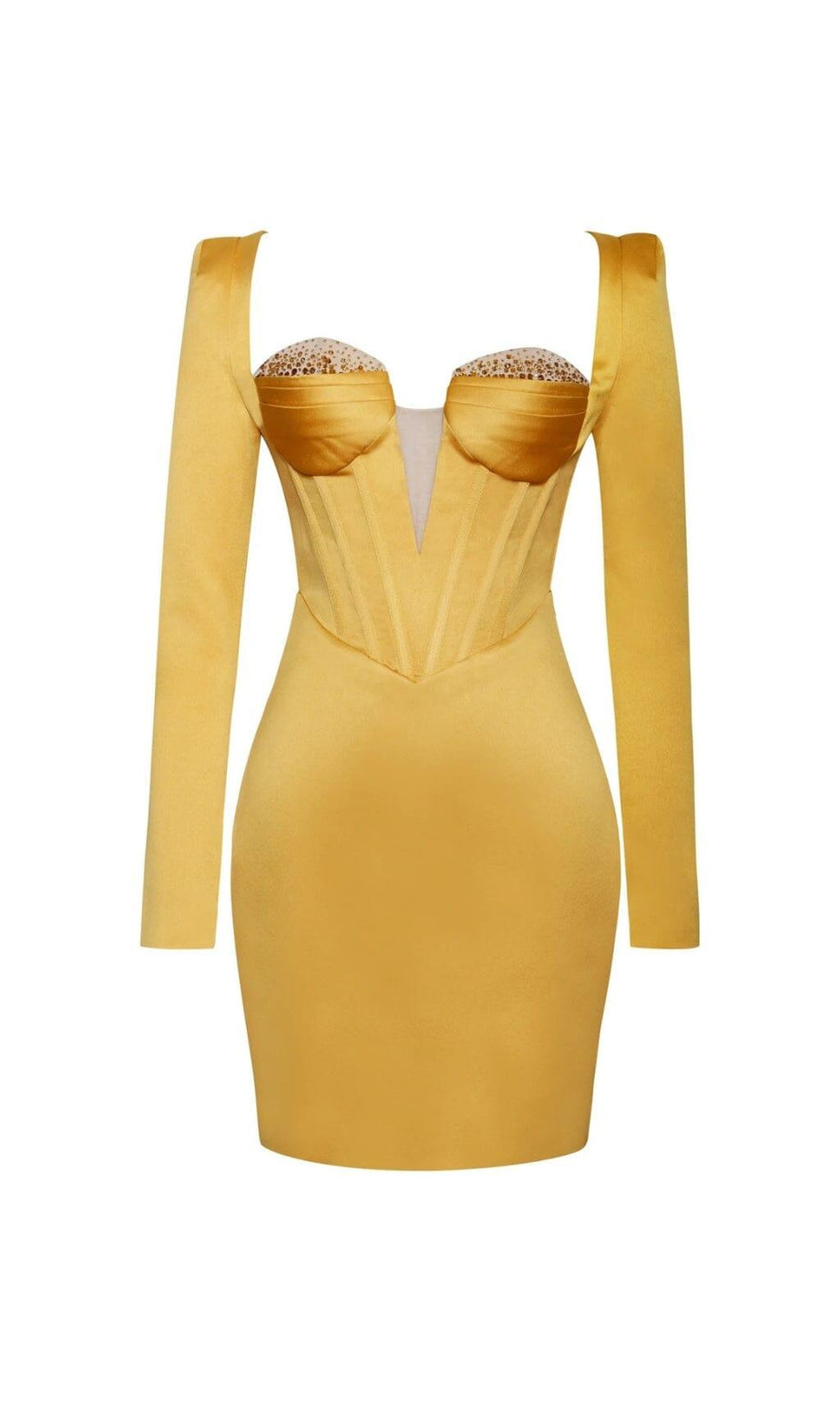 ABITO CORSETTO IN RASO ORO CON CRISTALLI CAMILA