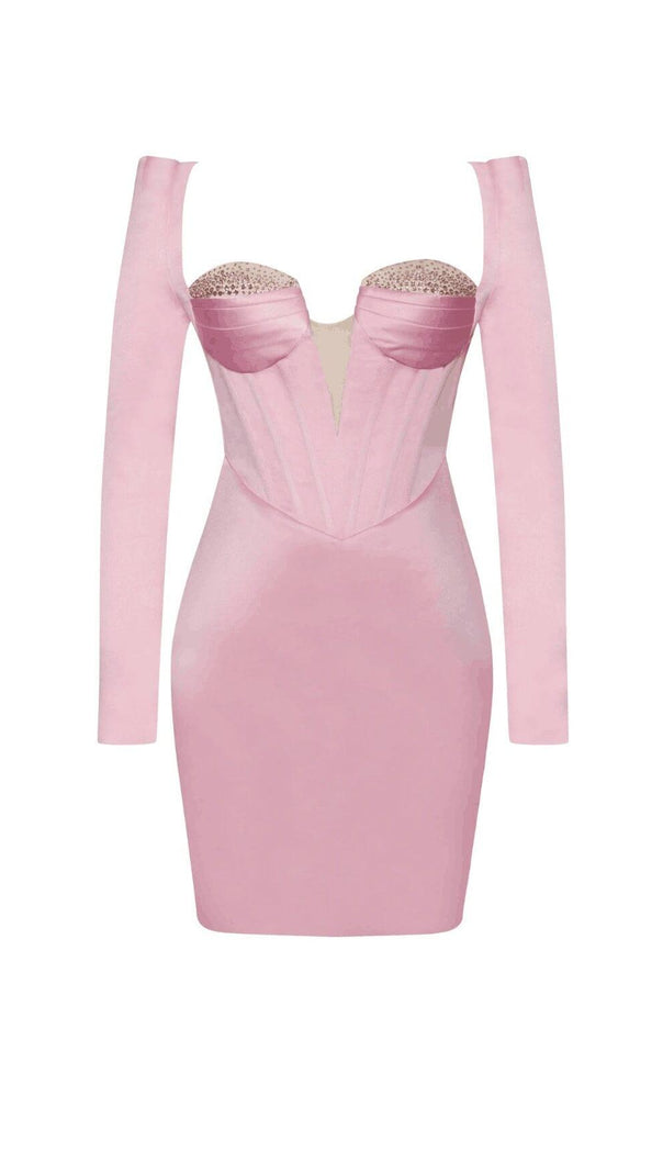 AIIZIE CAMILA PINK SATIN CORSET DRESS WITH CRYSTALS - product image