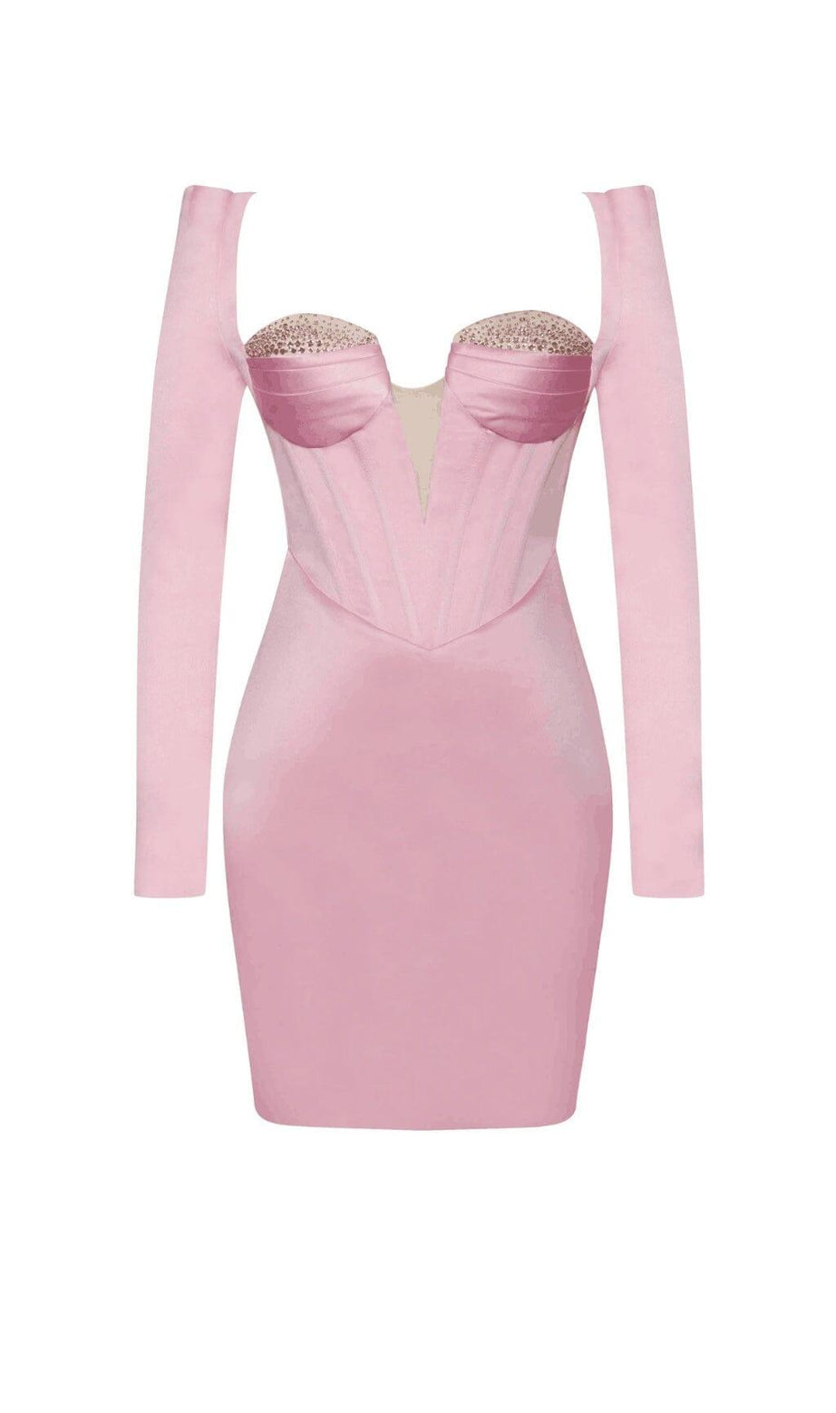 ABITO CORSETTO IN RASO ROSA CAMILA CON CRISTALLI