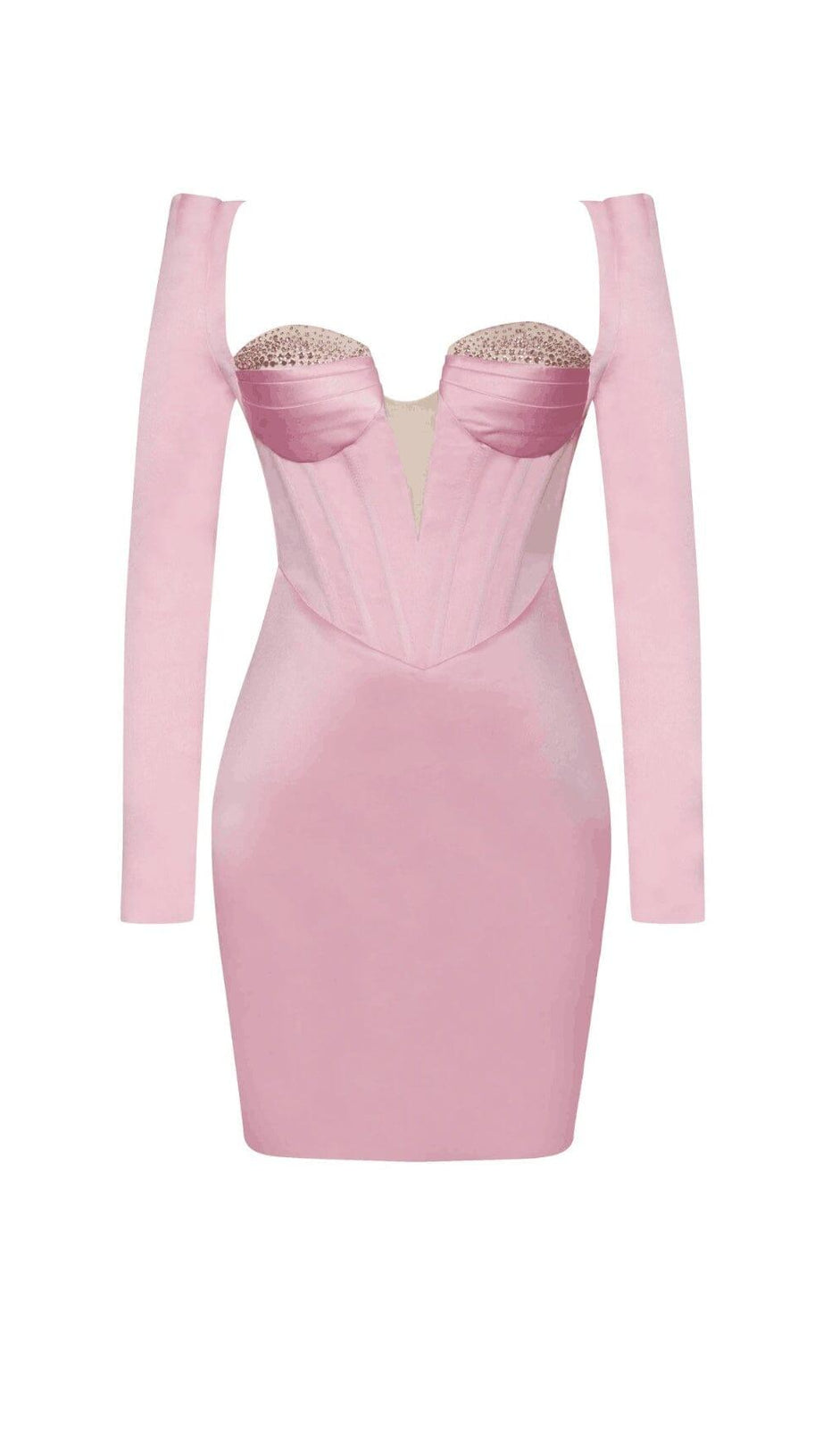 CAMILA PINK SATIN CORSET DRESS WITH CRYSTALS