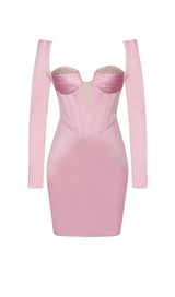 CAMILA PINK SATIN CORSET DRESS WITH CRYSTALS