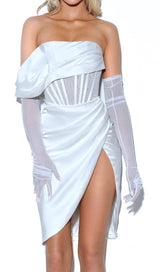 SABRINA WHITE MESH SATIN CORSET DRESS