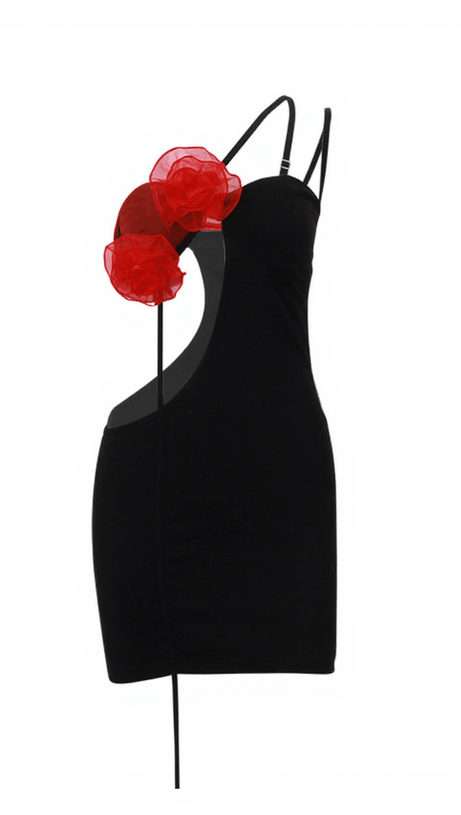 MINI ABITO VALOR MONOSPALLA CON FIORI INTAGLIO