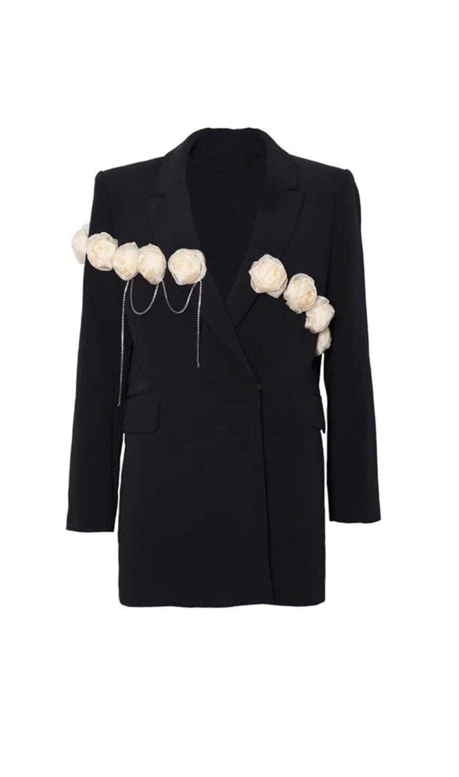SCHWARZER BLAZER MIT BLUMENKETTE