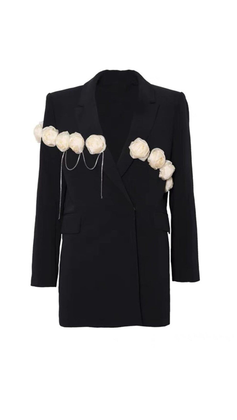 SCHWARZER BLAZER MIT BLUMENKETTE