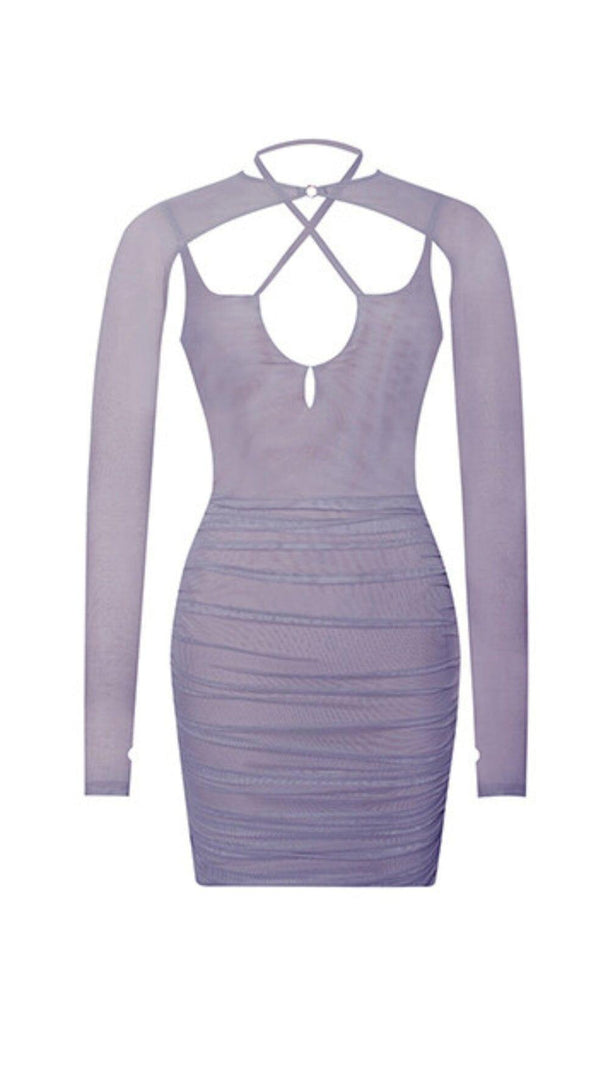 AIIZIE FLORA PURPLE MESH LONG SLEEVE DRESS - product image