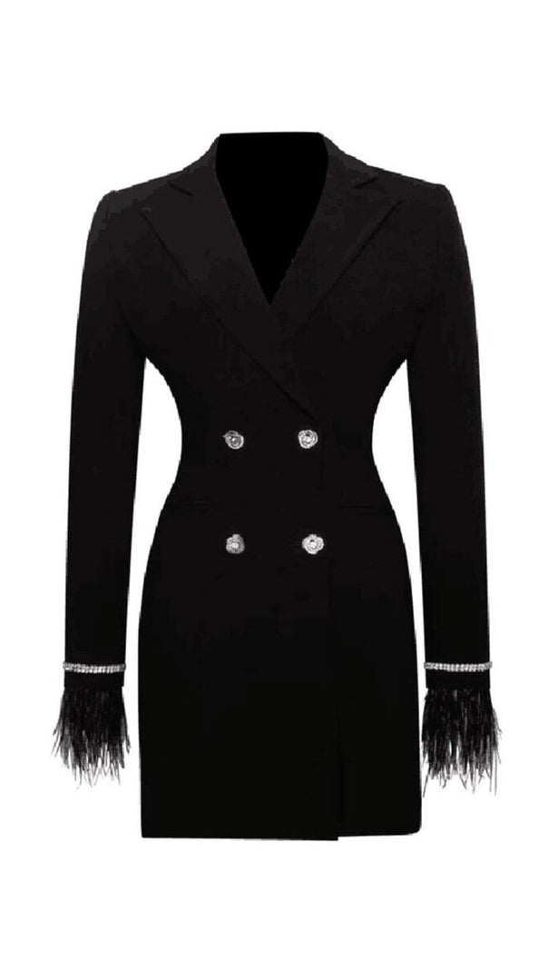AIIZIE QUILLA BLACK FEATHER CRYSTAL SLEEVE BACKLESS BLAZER DRESS - product image