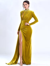 Zenaida Gold Cutout High Slit Velvet Gown