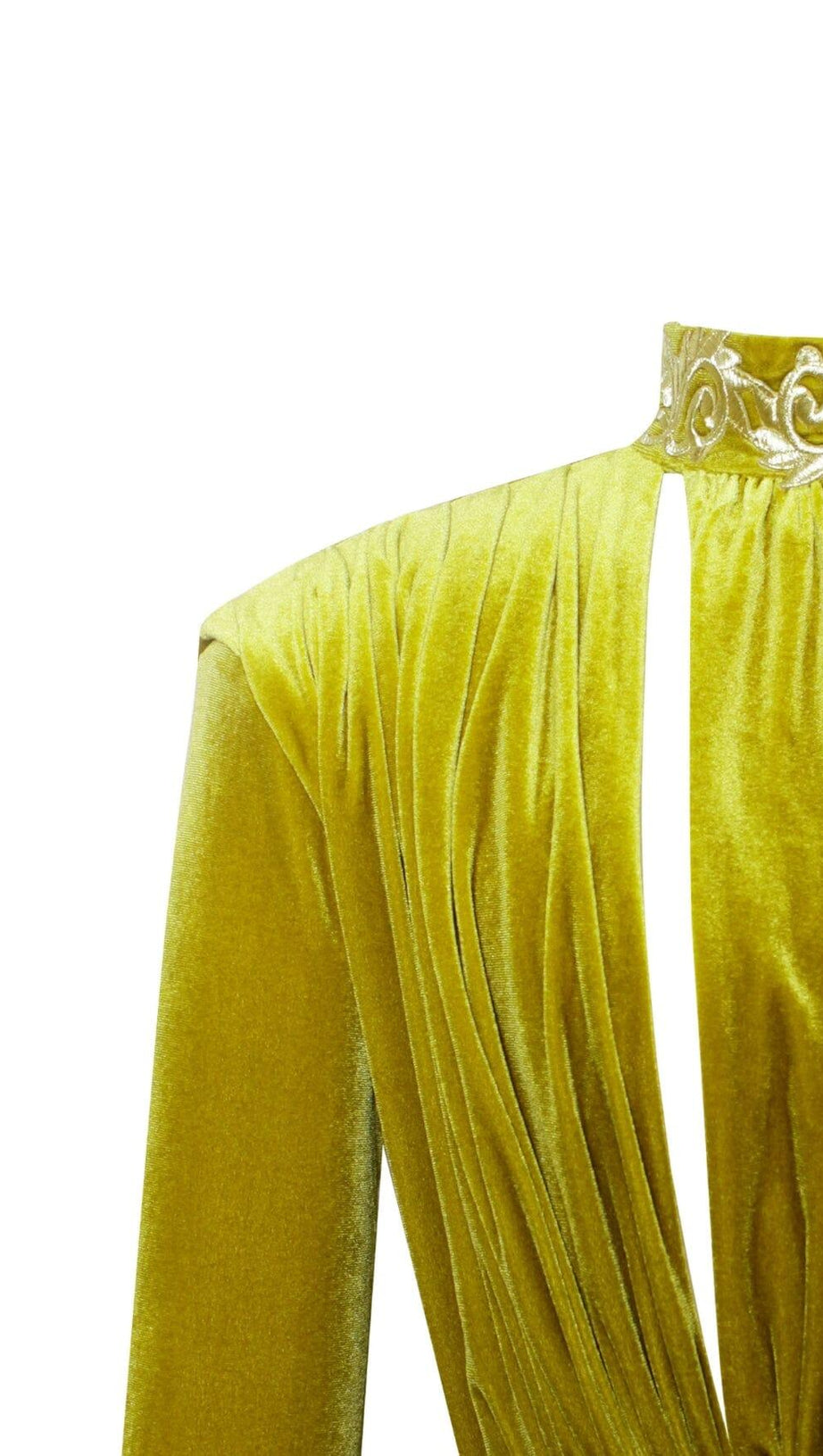 ZENAIDA GOLD CUTOUT HIGH SLIT VELVET GOWN