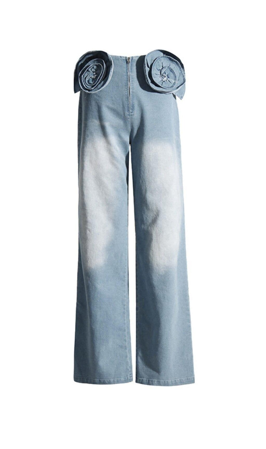 Weite Jeanshose mit Blumenmuster