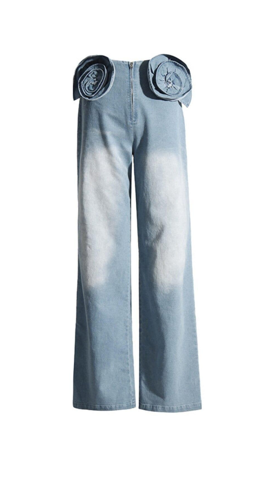 Weite Jeanshose mit Blumenmuster