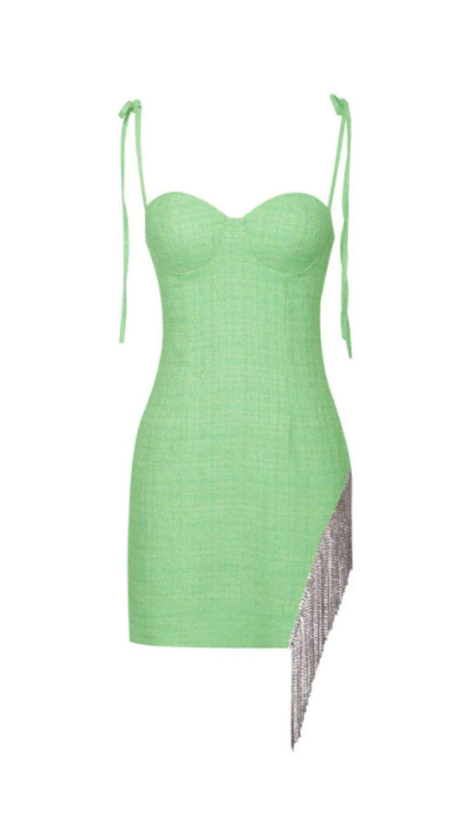 ROSIE GREEN TWEED CRYSTAL FRINGE DRESS