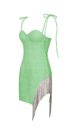 ROSIE GREEN TWEED CRYSTAL FRINGE DRESS