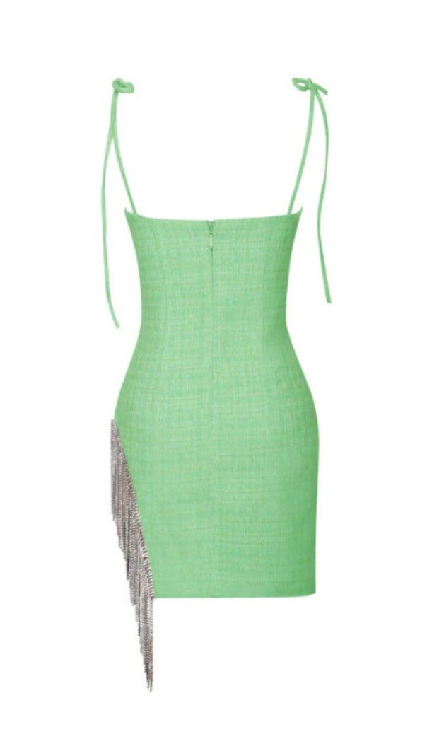 AIIZIE ROSIE GREEN TWEED CRYSTAL FRINGE DRESS - product image
