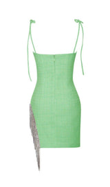 ROSIE GREEN TWEED CRYSTAL FRINGE DRESS