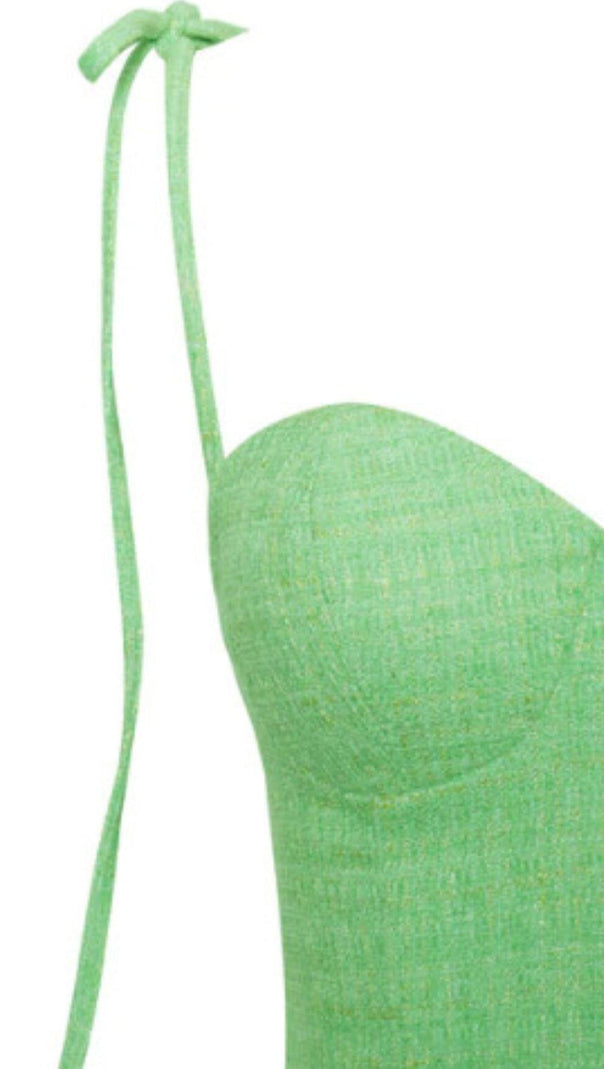 AIIZIE ROSIE GREEN TWEED CRYSTAL FRINGE DRESS - product image