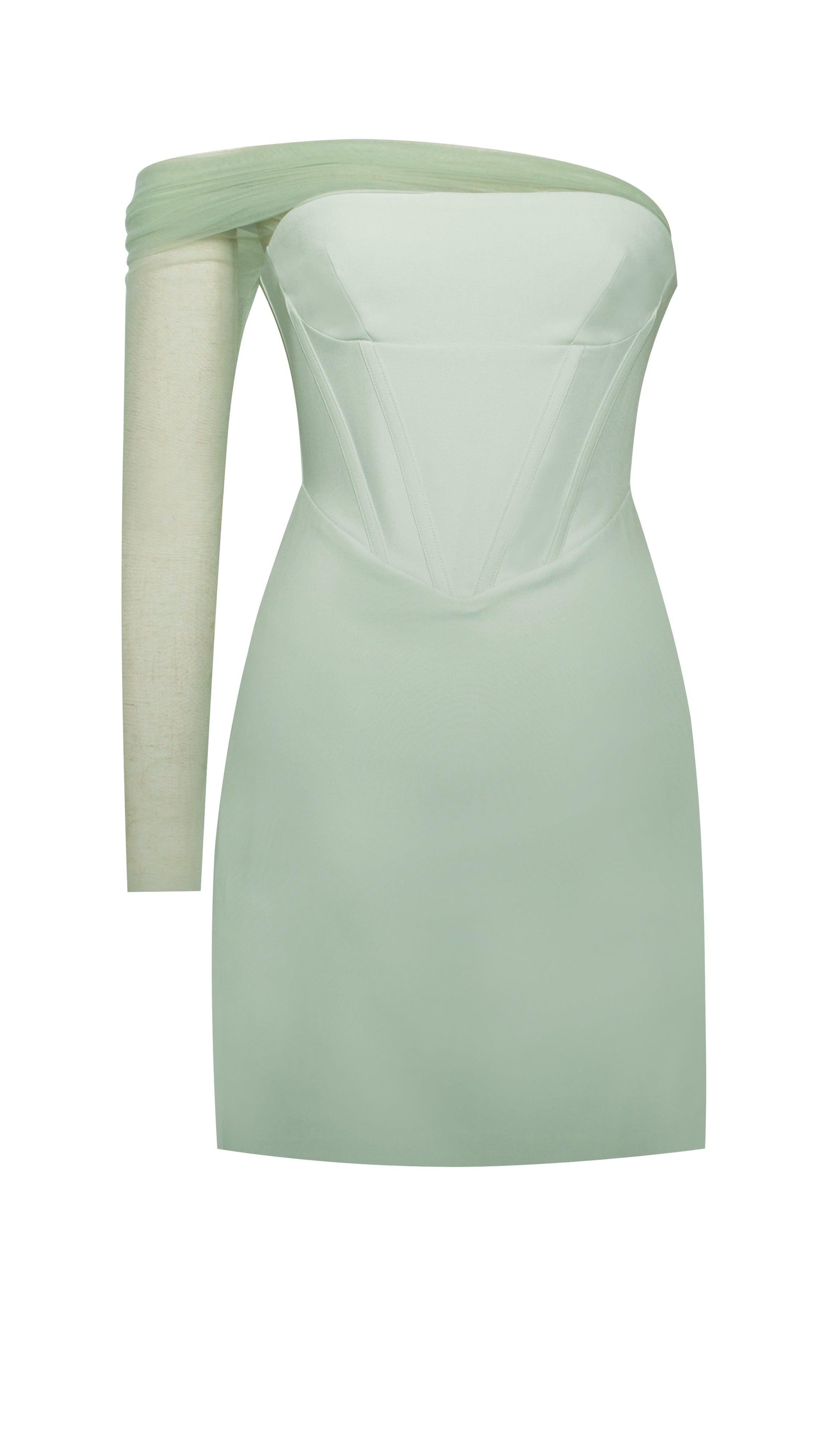 AIIZIE UMA MINT SHEER MESH SLEEVE CREPE CORSET DRESS - product image