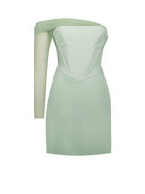 Uma Mint Sheer Mesh Sleeve Crepe Corset Dress