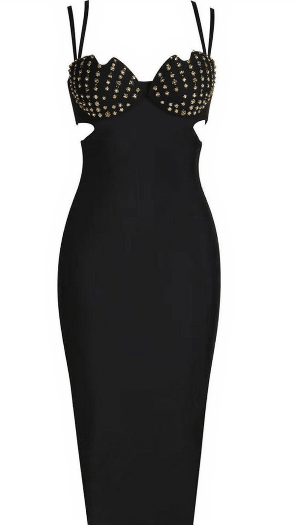Coretta Pearl Coutout Bandage Dress in Black