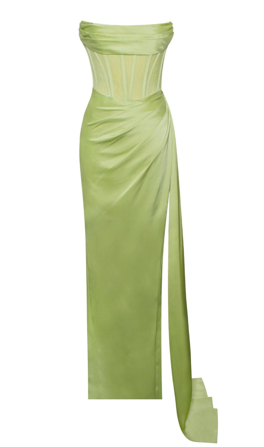 PRISA LIME SATIN-KORSETT-KLEID MIT HOHEM SCHLITZ